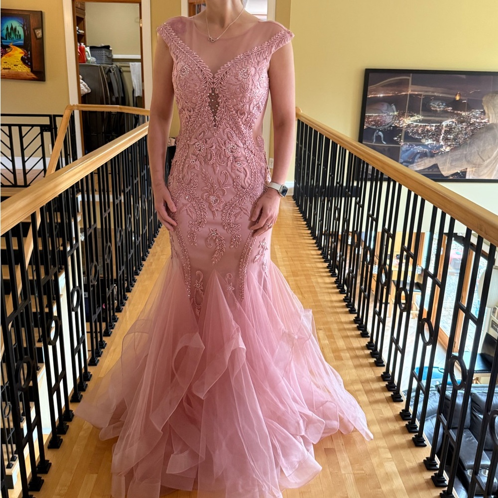 Camille La Vie Blush Lace Prom Dress